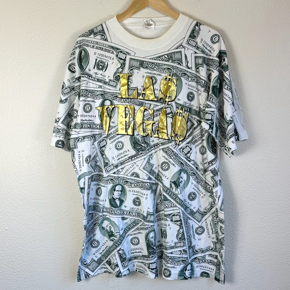 Las Vegas White Money-Print Short Sleeve Tee